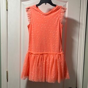 Girls Neon Coral Star Mesh Dress